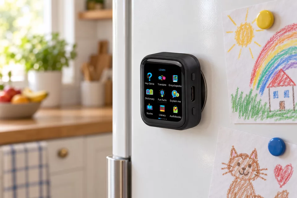 Génie on a magnetic plate on the fridge (illustration)
