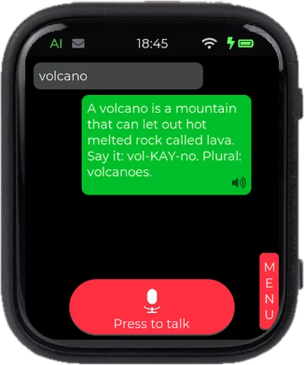 Dictionary: volcano, with how to say it