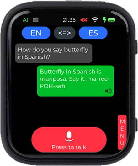 Translate English to Spanish: butterfly is mariposa, with how to say it