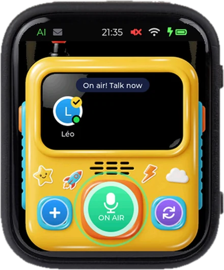 Walkie-talkie on Génie, toy-walkie look for ages 6 to 8: on air, talking to Léo